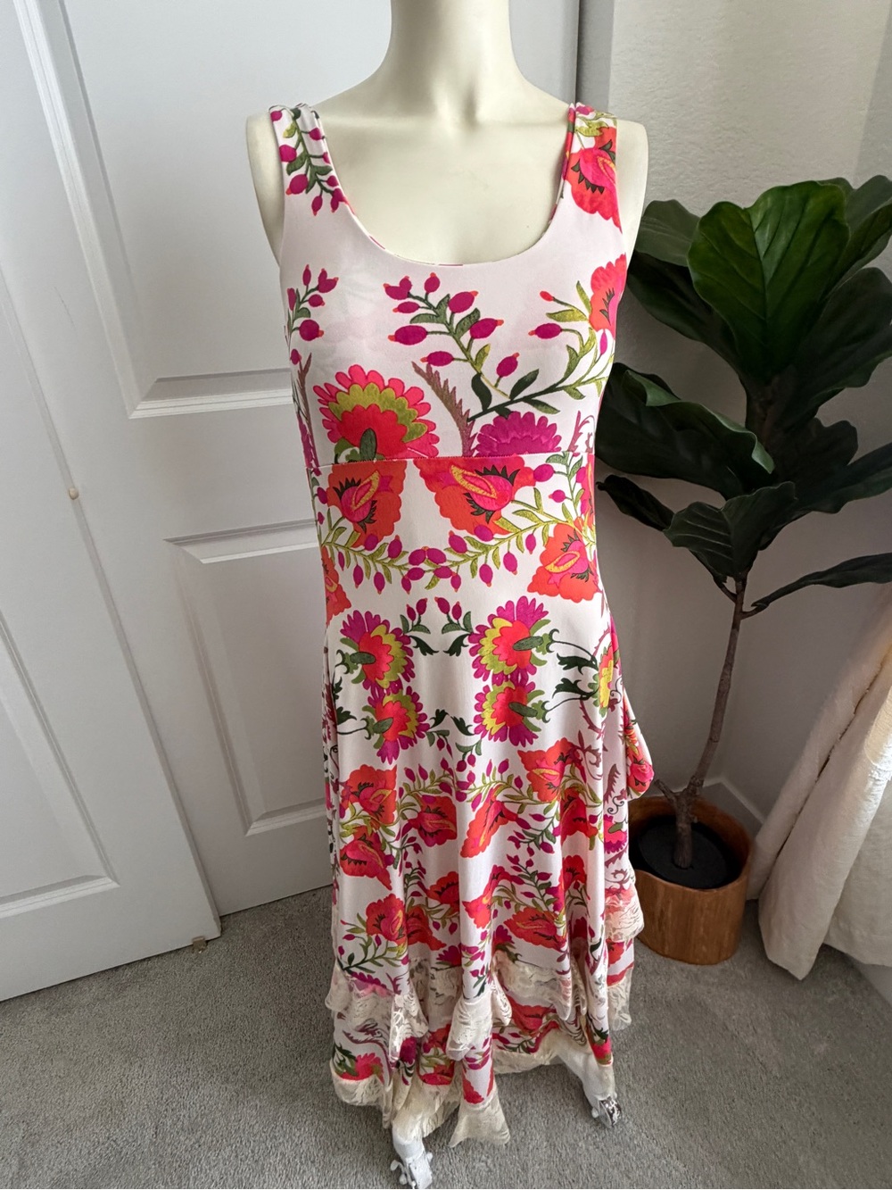 Handcrafted Cottagecore Tiered Maxi Dress w/Lace NWT XS/S